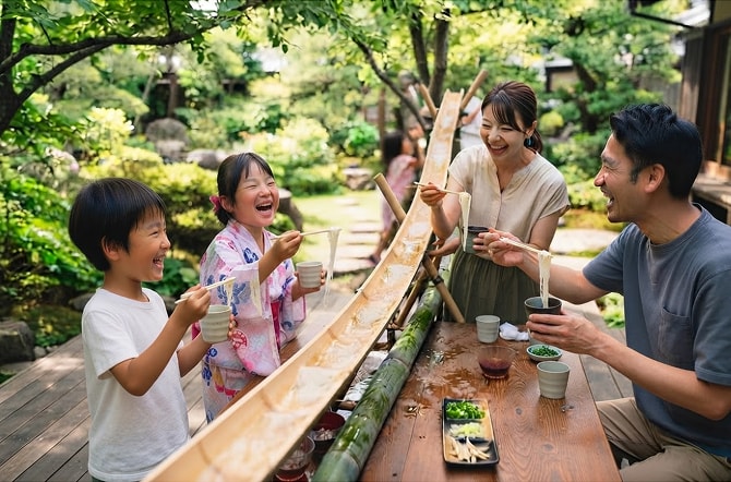 流しそうめんのイメージ